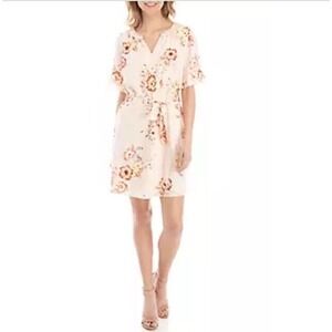 Kaari Blue Floral Dress Size Large Belted Midi Summer Casual